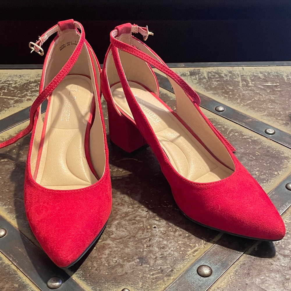 CL by Laundry Bold Red Ankle Strap Heels